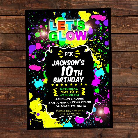 glow birthday party invitations